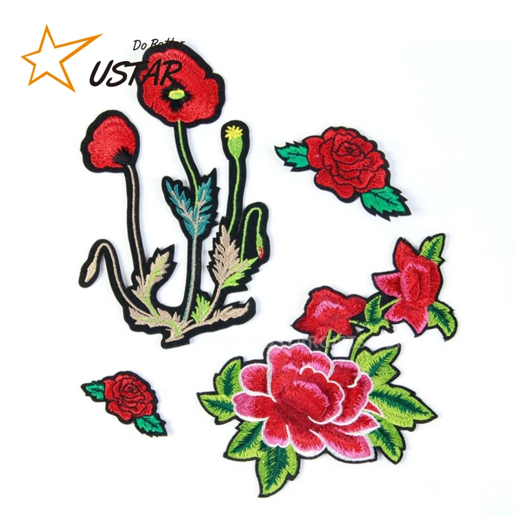 Rose Flower Patches Custom Embroidered Fabric Iron-on/Sew-on Patch Badges, Clothes Dress  Hat Jeans DIY Craft Applique Patches