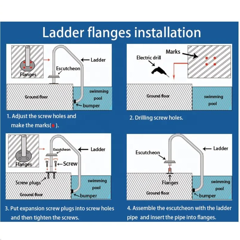 304/316 Stainless Steel 2/ 3/ 4/ 5 steps Swimming Pool Ladder for swimming pool equipment and accessories