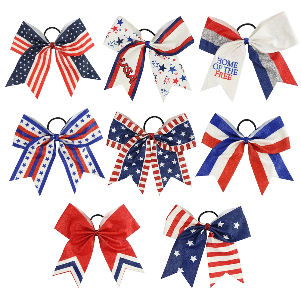 Huihuang Customize Grosgrain Ribbon Cheerleading Bows Elastic Hair Tie Bands for Teen Girl Softball Baseball Competition