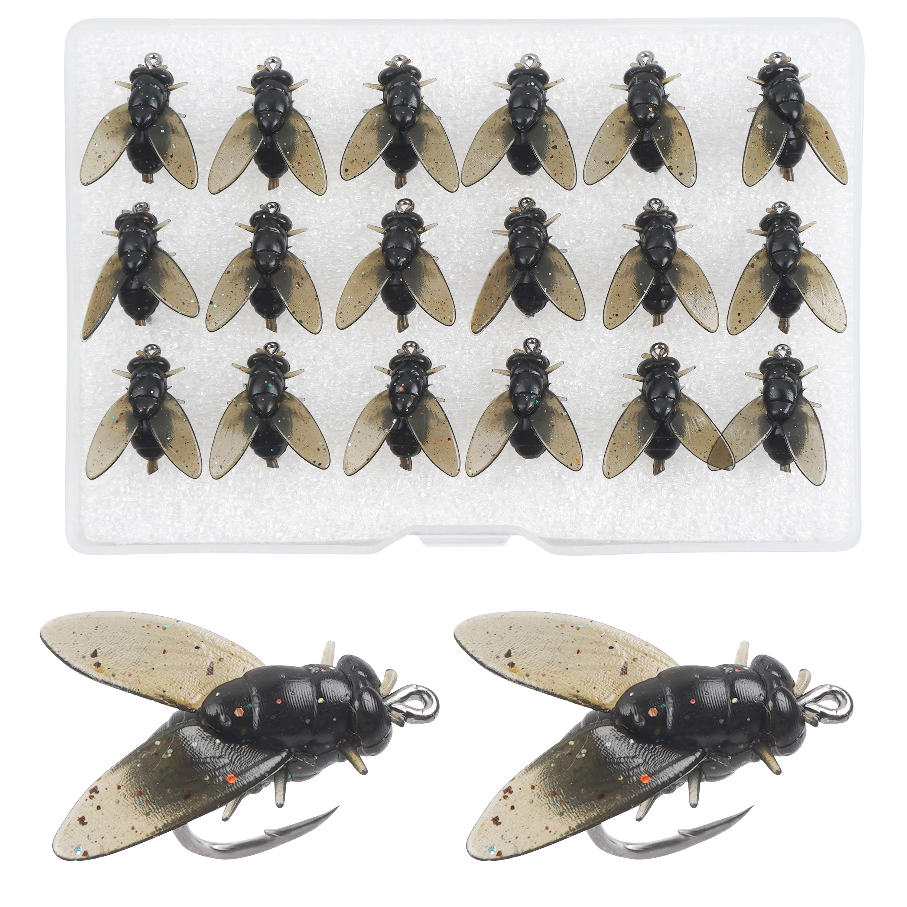 18Pcs Fly Fishing Flies Kit Rubber Fly Fishing Lures Lifelike Soft Plastic Lures Barbed Hooks for Bass Trout Salmon 1.8cm/0.71in