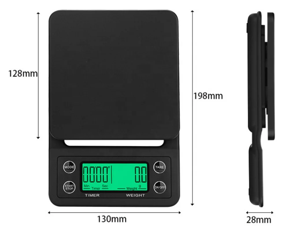 Portable Stainless Kitchen Scale Digital Timer Scale Food Balance Weight Scale for for Drip Coffee Black/Chocolate Color