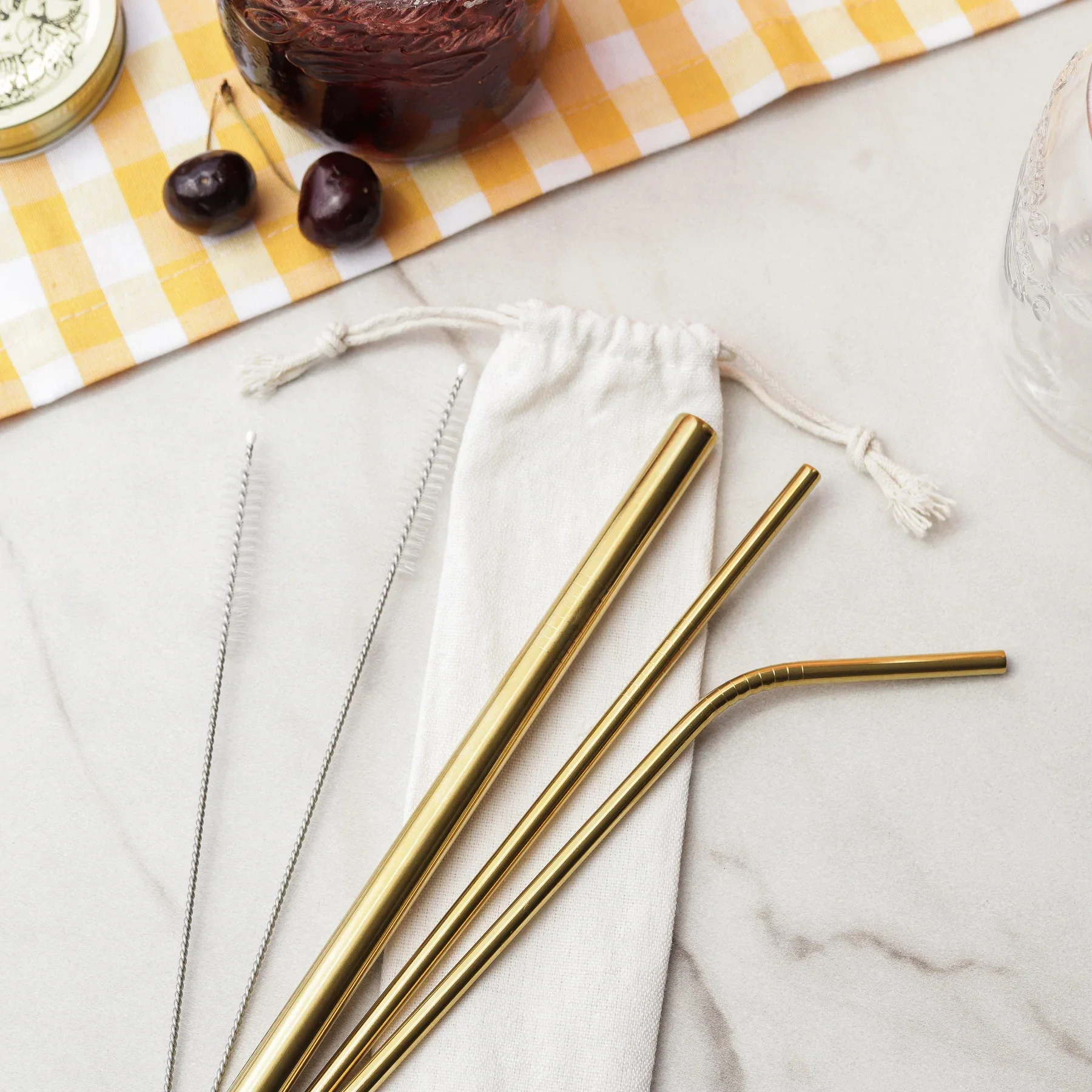 Stainless Steel Straw Logo Metal Reusable Eco Friendly Drinking Straws Brush Bag Set For Drinks