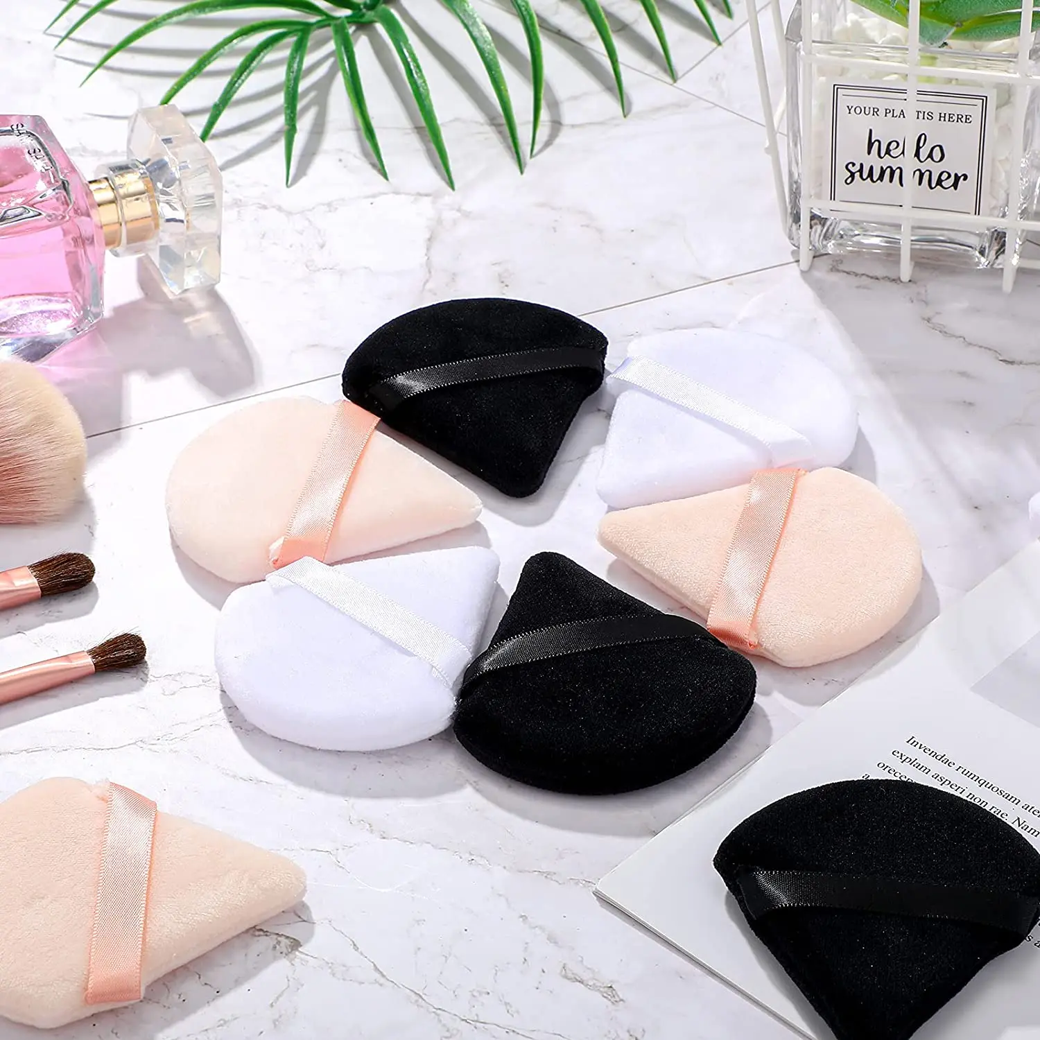 Custom Logo Wet Dry Black Soft Triangle Cosmetic Puff Pure Cotton Makeup Face Powder Puff