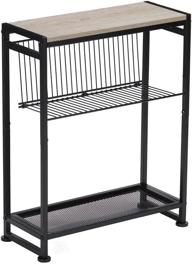 2-in-1 Slim Console Table Small Spaces Narrow End Table Magazine Holder Living Room Bedroom-Skinny Bedside Nightstand Side Table