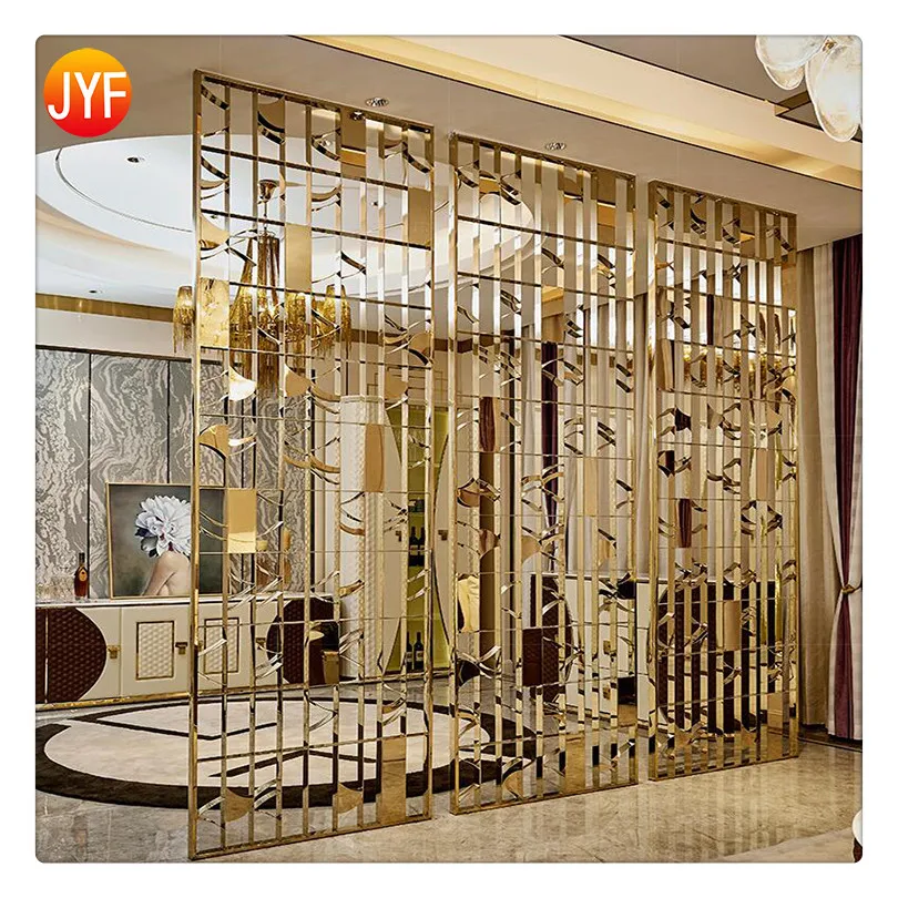 S030207 AISI Ti 304 Wall Hanging Room Dividers Gold Stainless Steel Folded Laser Cutting Screen Dividers