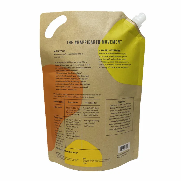 Biodegradable Recyclable Kraft Paper Shampoo Spout Pouch for Chocolate Stand up with Liquid Soap