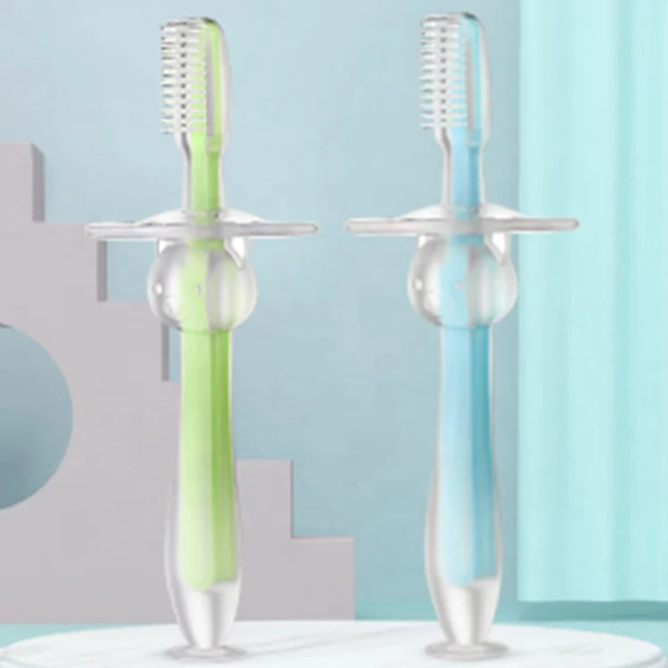 
High quality soft silicone colorful suction toothbrush baby training toothbrush baby 