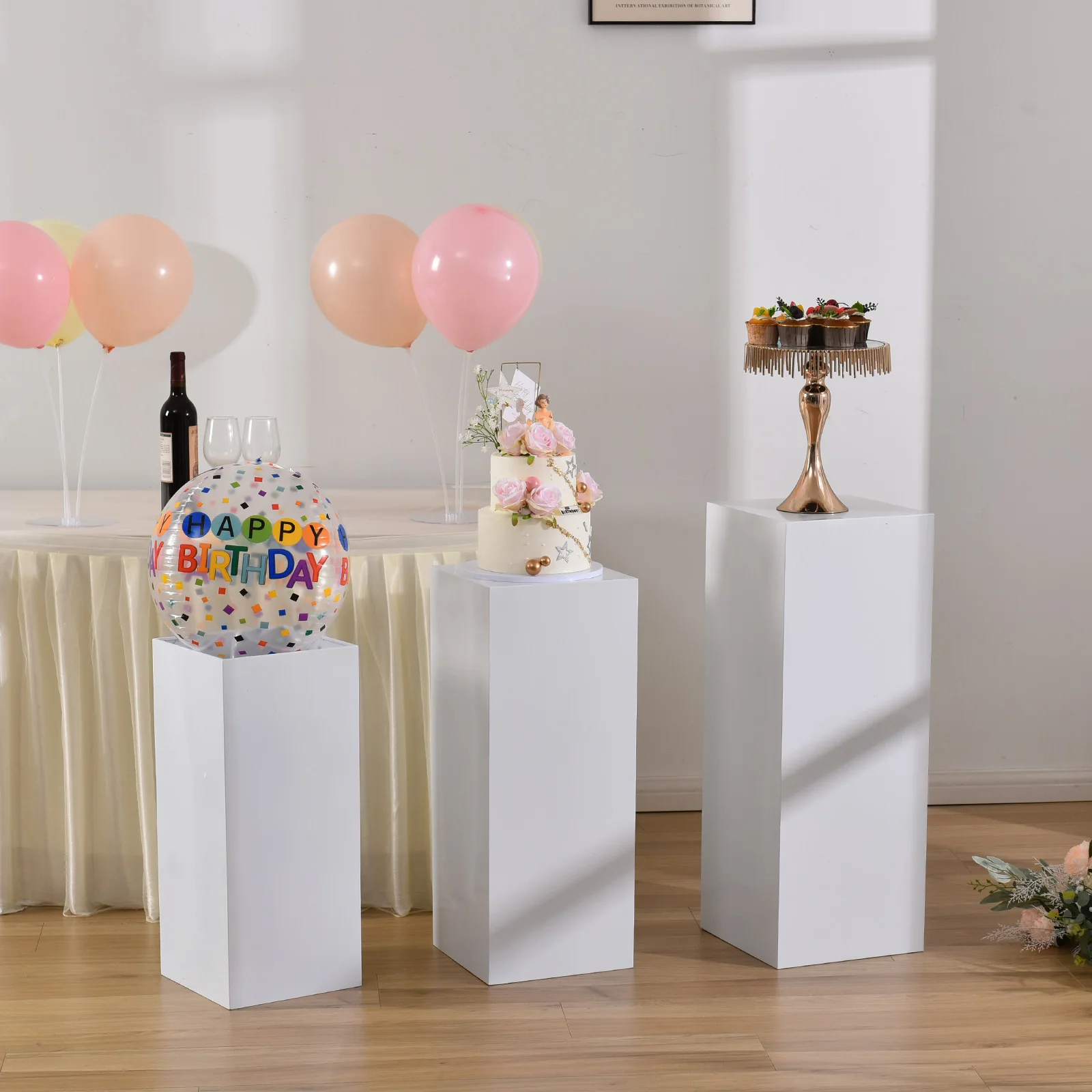 Cuboid Pedestal Stand Party Rectangle Dessert Table Display Boxes for Wedding Props Birthday Babyshower Party Event Decoration