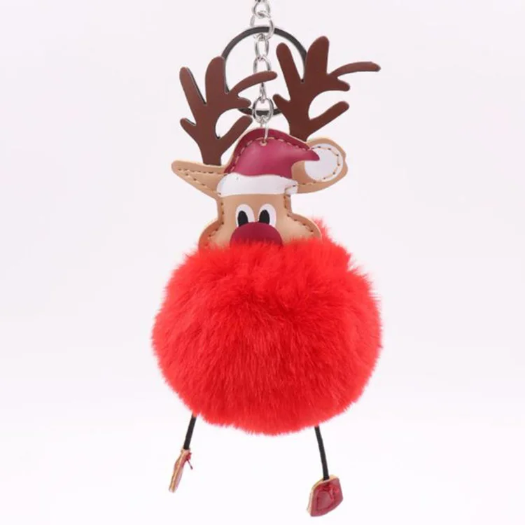 Wholesale Pu Christmas Fur Ball Keychain Elk Pendant Imitation Rabbit Plush Pom Pom Key Chain Cute Reindeer (1600353847075)