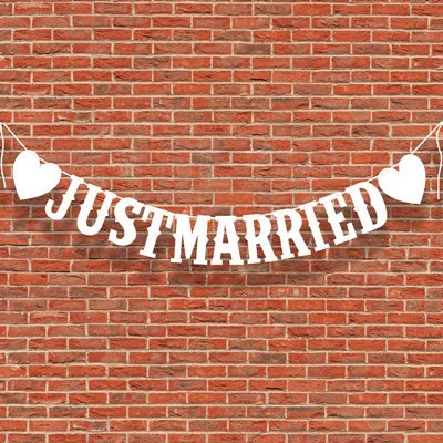 Customized JUST MARRIED Banner for Happy Wedding Bunting Photo Booth Props Signs Garland Bridal Shower Decoration