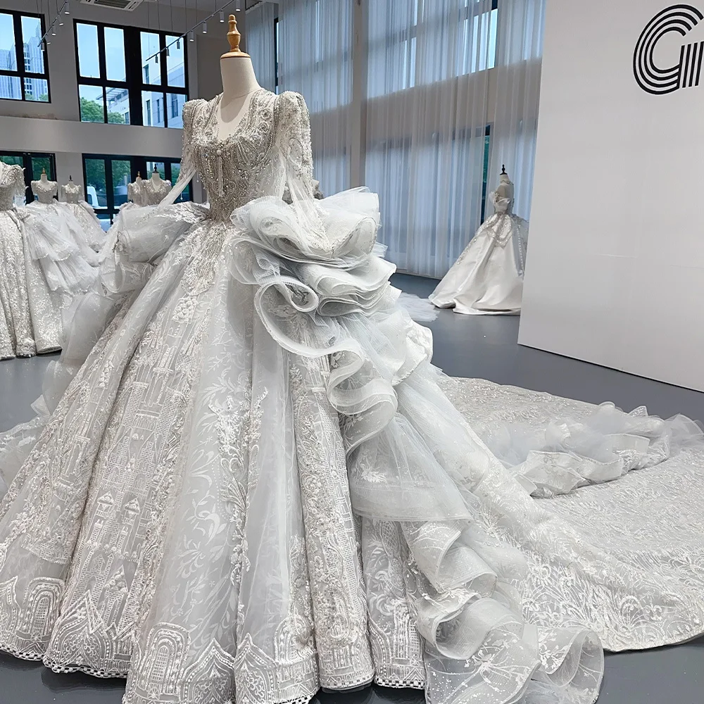 Роскошное свадебное платье кружевное бальное Vestido De Noiva с придворным шлейфом Mn275