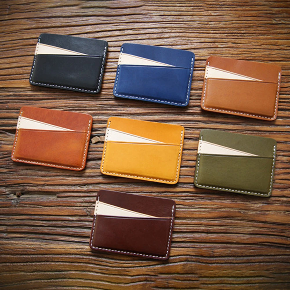 Vegetable Leather Credit Card Wallet Custom Hold Handmade Vintage Black Card Holder Wallet To Keep Bank Card
