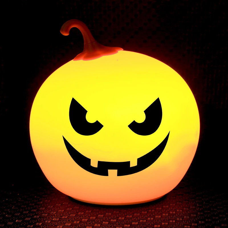 Halloween Pumpkin Kids Night Light, Lights 7 Color LED Silicone Touch Dimmable Baby Birthday Boys Girls Gifts Squishy Night Lamp