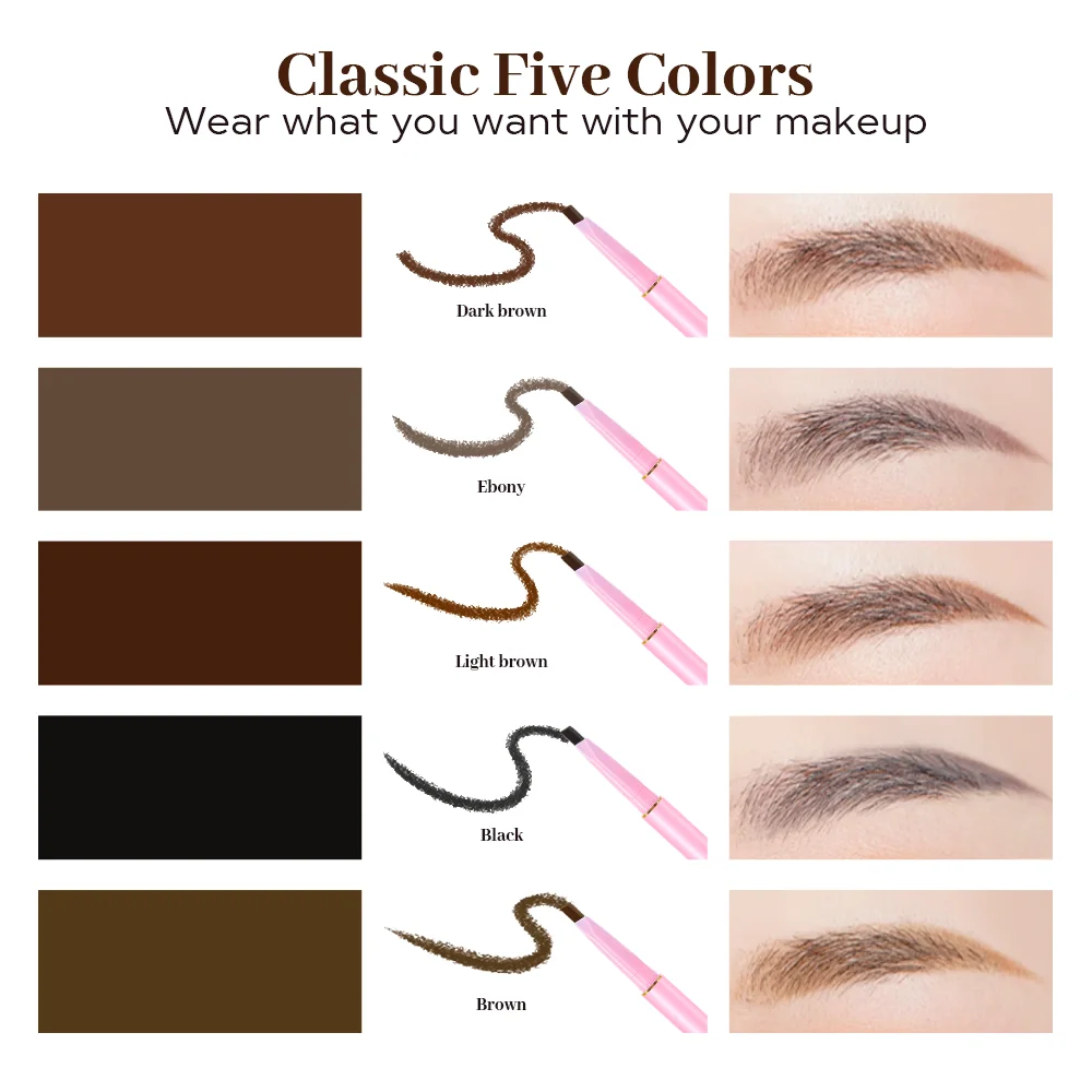 Custom Pink Double-Head Brow Pencil Dark Brown Waterproof Long-Lasting Eyebrow Pencil Private Label Daily Use Pigmented Makeup