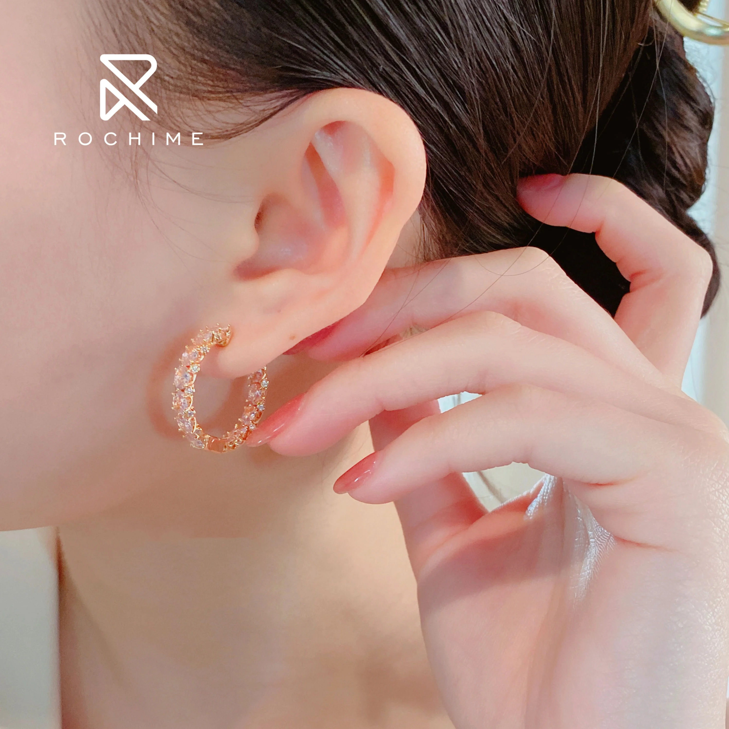 Rochime pink gemstone hoop earrings  925 sterling silver gold plated cubic zirconia jewelry for women