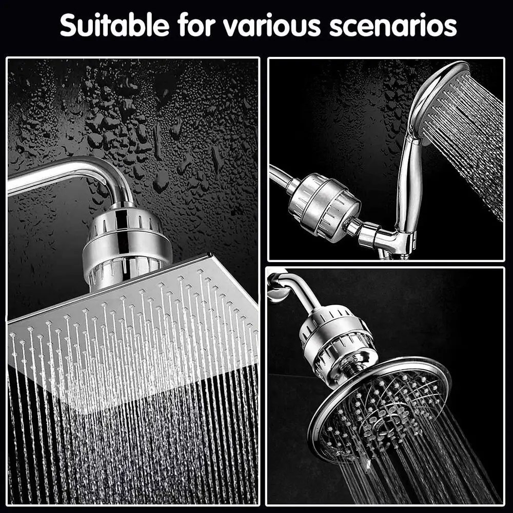 New Shower Head Filter Hard Water Softener Chlorine Removal Cotton 10-15 17 Shower Filter with VC and PP Color Box Manual ABS+SS