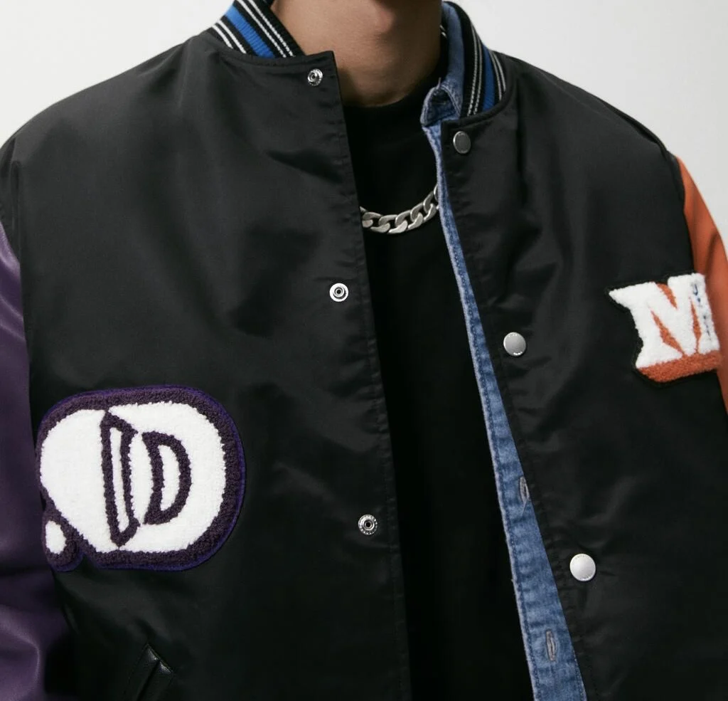 Luxury custom design chenille patch logo nylon fabric leatherman varsity jackets fashion men nasa bomber jacket
