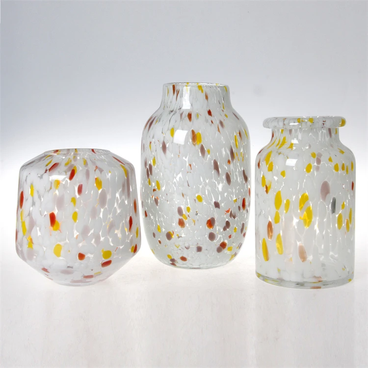 Cylinder leopard spotted glass vase mouth blown glass vase mixed colors flower vase