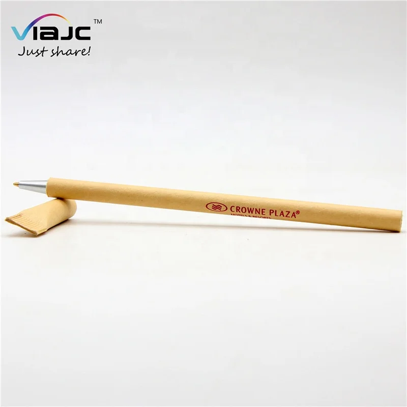 biodegradable logo custom flower pattern cap metal tip rolling recycled craft paper eco friendly pen