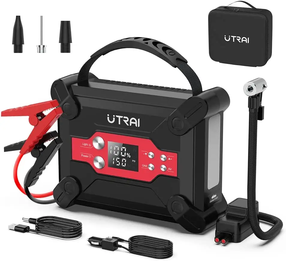 Utrai Car Jump Starter with Air Pump Inflator 1800A Battery Booster Starting Device with Air Compressor LED Amazon Bestseller