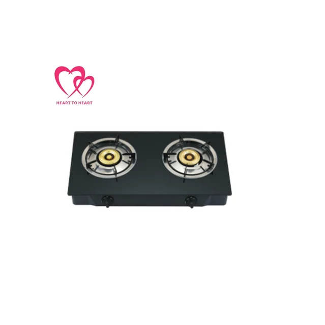 2 Burner Black Glass Top Gas Cooker Freestanding Table Gas Stove