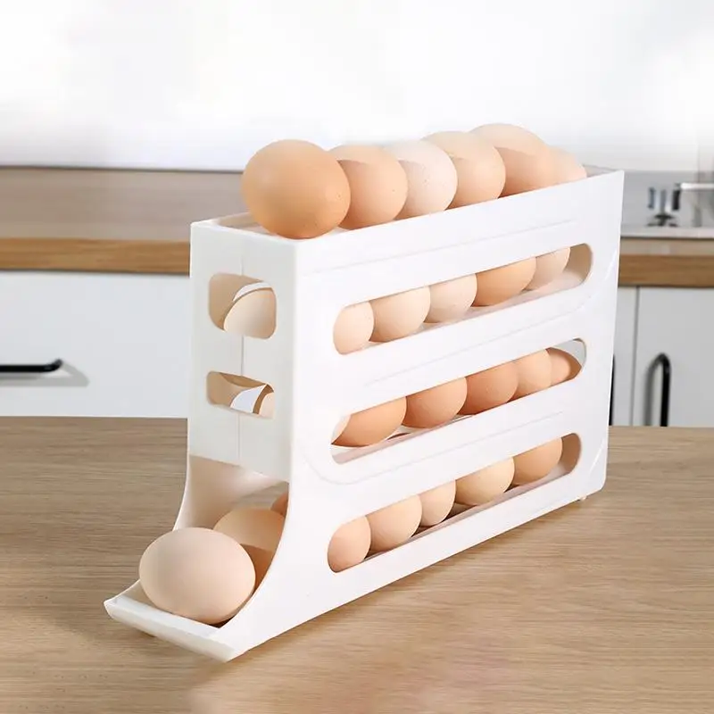 4-Layer Automatic Egg Rolling Dispenser For Fridge Kitchen Refrigerator Plastic Egg Storage Box Rack Countertop Egg Container