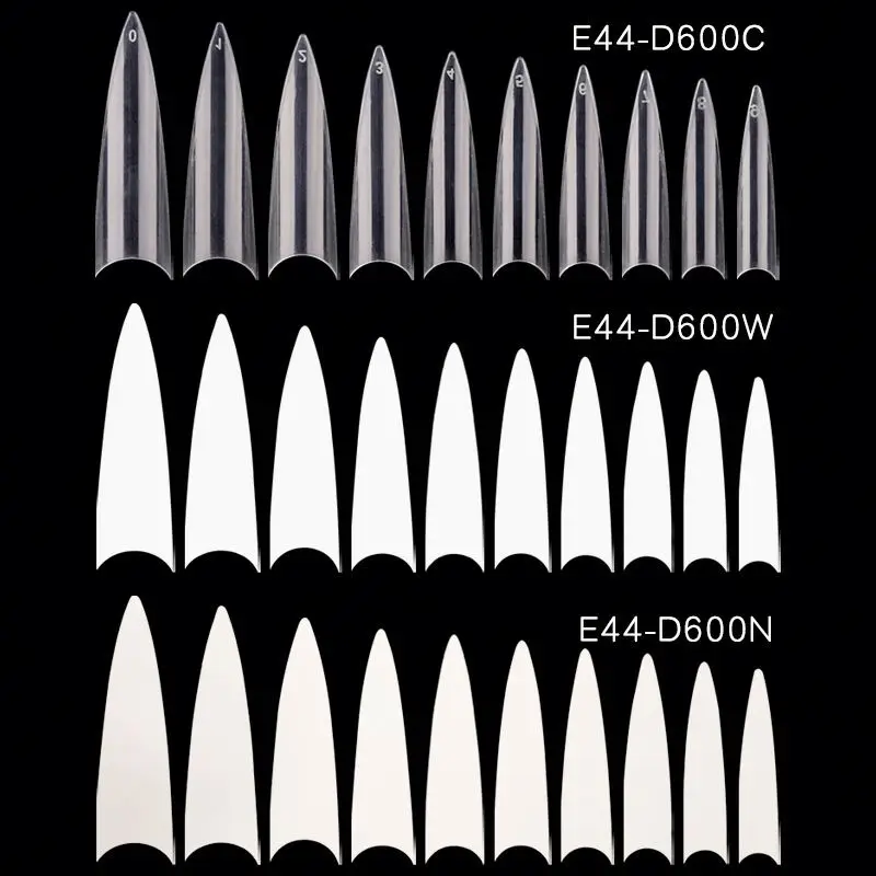 600 Pieces Nail Display Transparent C Courved XXL Half Cover Nail French Salon Finger Long Point False XXL Nail Tips Stiletto