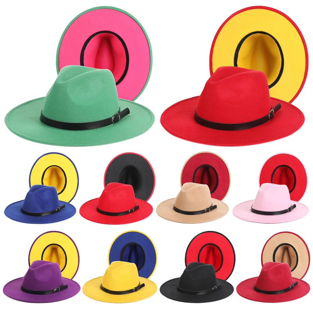  wool felt men Women Material Two Tone adult Fedora hat wide brim custom Party