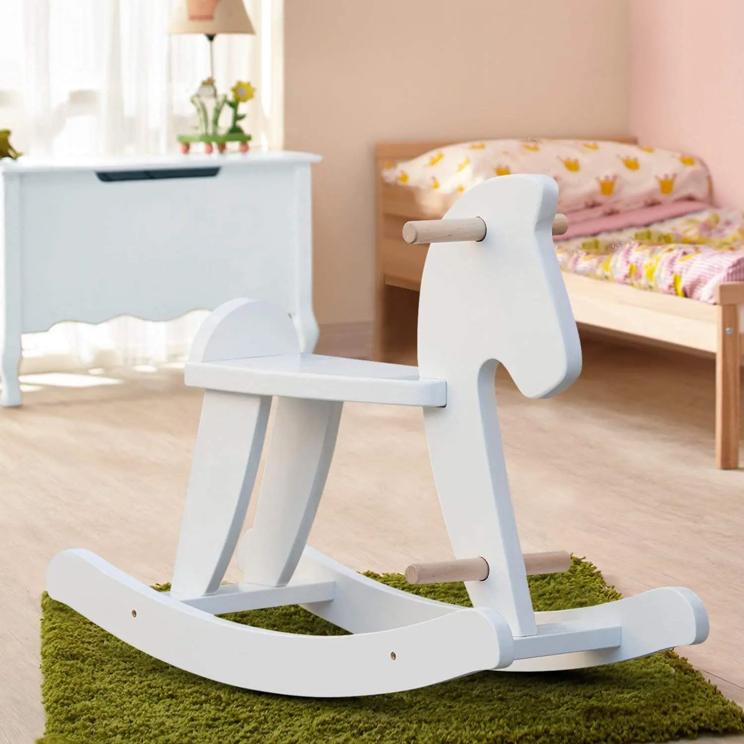 Custom Toddler Ride Animal White Rocker Toy Children Baby Wooden Rocking Horse Toy For Kids