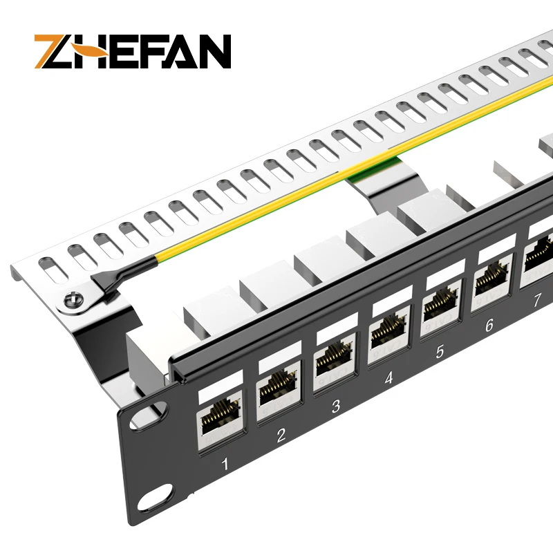 ZHEFAN RJ45 socket 8P8C lan patch panel 24 port 19inch 1U networking Cat6 STP FTP patch panel with keystone jack