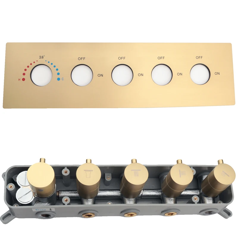 Bathroom Shower Faucet Control Valve Four Functions Thermostatic Water Switch Brass Main Body With Embedded Box