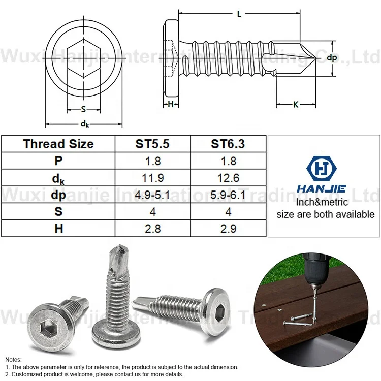 SS304 China Top Factory Flat Hexagonal Head Self Tapping Screw