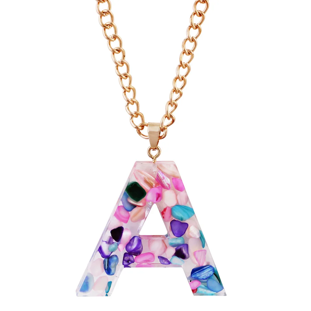 
New Fashion Gold Rainbow Color Crystal 26 Letter Pendant Rainbow CZ Micro Pave Initial Greek Custom Letter Alphabet Necklace 
