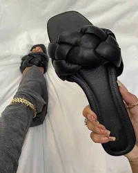 Женские пляжные шлепанцы, летние плетеные сандалии на плоской подошве, из губчатого материала, для повседневной носки, для женщин и девочек, 2021