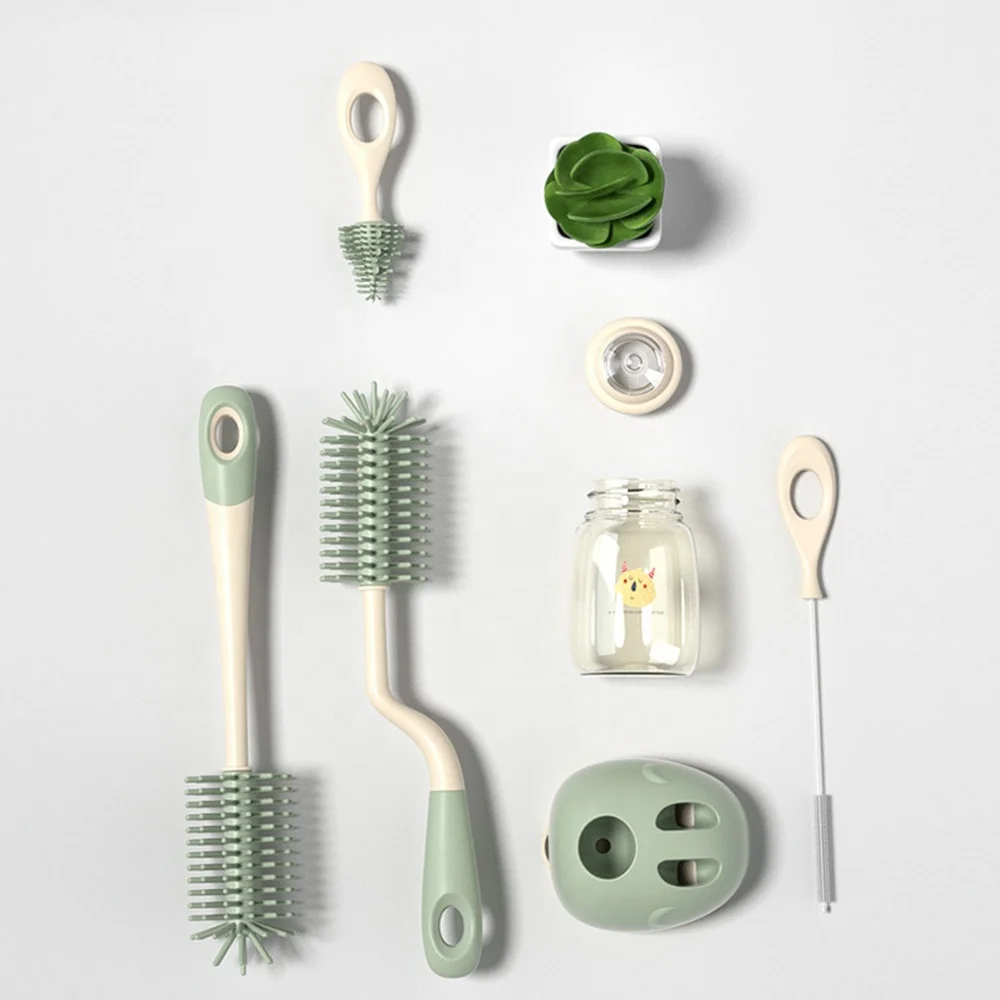 Silicone baby bottle Brush Multifunctional Long Handle Cleaning Rotary Long Handle Scrubbing Baby Milk Bottle Brush Cleaner