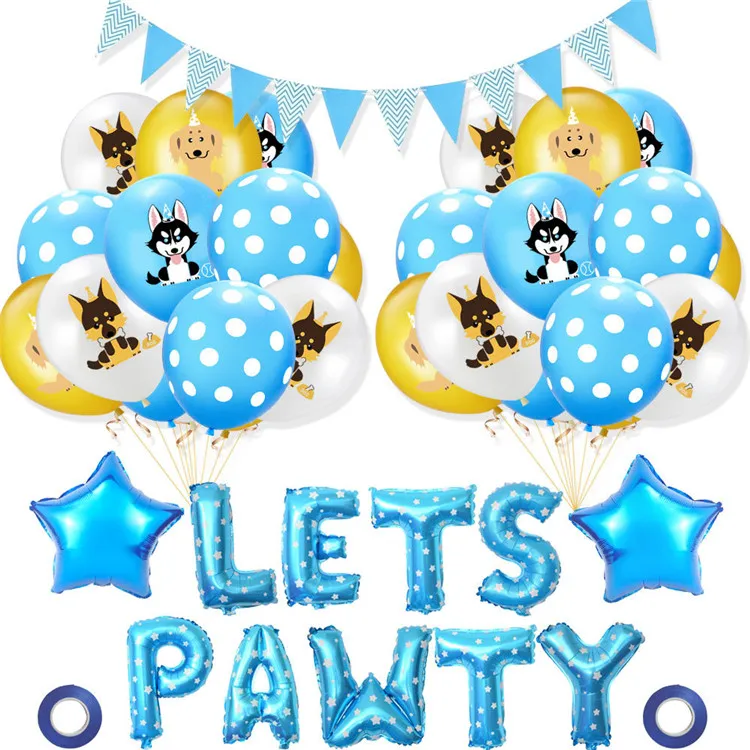 Professional factory pet party balloons set cute dog triangle pull flug reusable party supplies