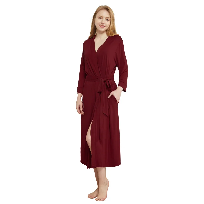NANTEX Ladies Bamboo Fiber Long Mother Home Nightgown Bathrobe Ladies Womens Bamboo Robe