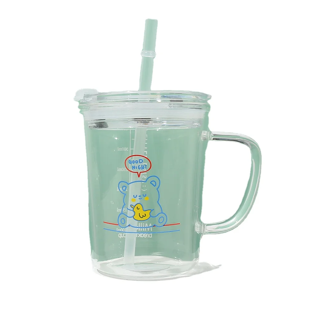 Высокосиликоновое боросиликатное стекло большая емкость мультяшная соломенная чашка для молока