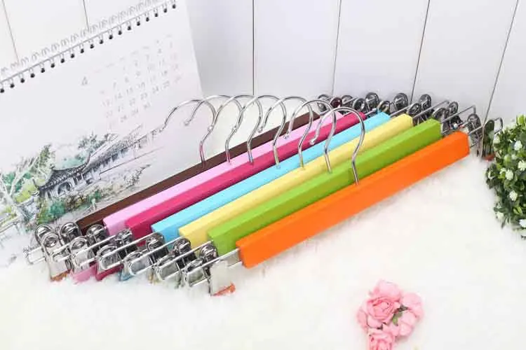 EISHO  Wholesale Colorful Cute Adjustable Baby Hanger Pant Hangers With Clips Kids Wood Hanger