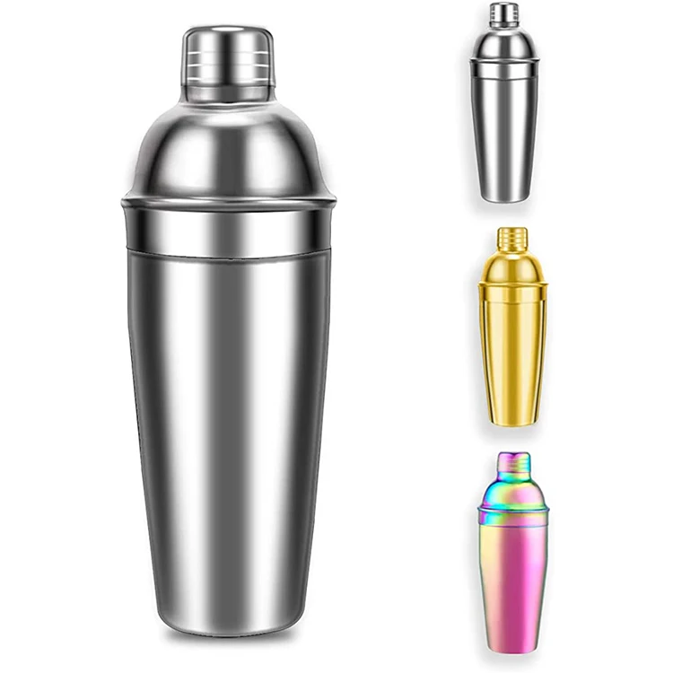 3 Pieces filt-in Strainer Colored 24Oz Stainless Steel Cocktail Shaker