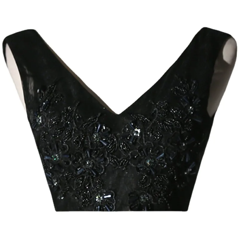 S1900R New large size slim banquet host lady long black long sling hot selling temperament dress