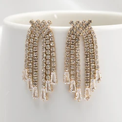 Manufacturer Jewelry Crystal Rhinestone Tassel Fringe Small Gold Elegant Zircon Stone Earrings Gold Plate Women 2022 Trendy