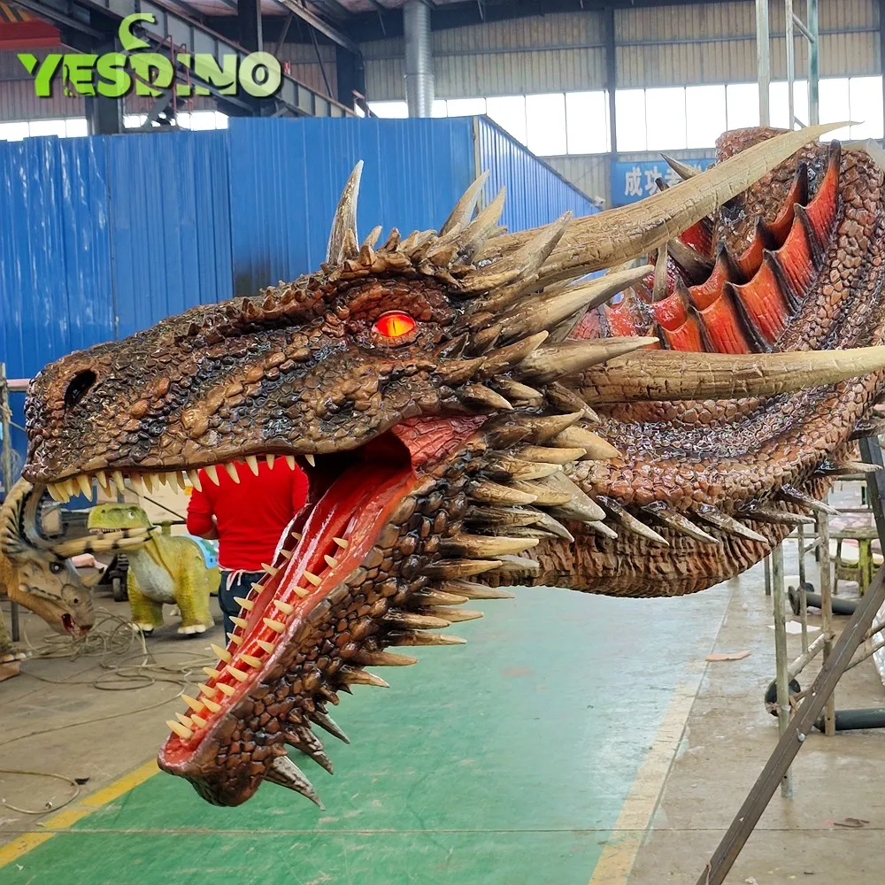 Realistic Animated Dragon Head Lifelike Animatronic Western Dragon Head for Halloween Game Show Decoration Made of Silicone