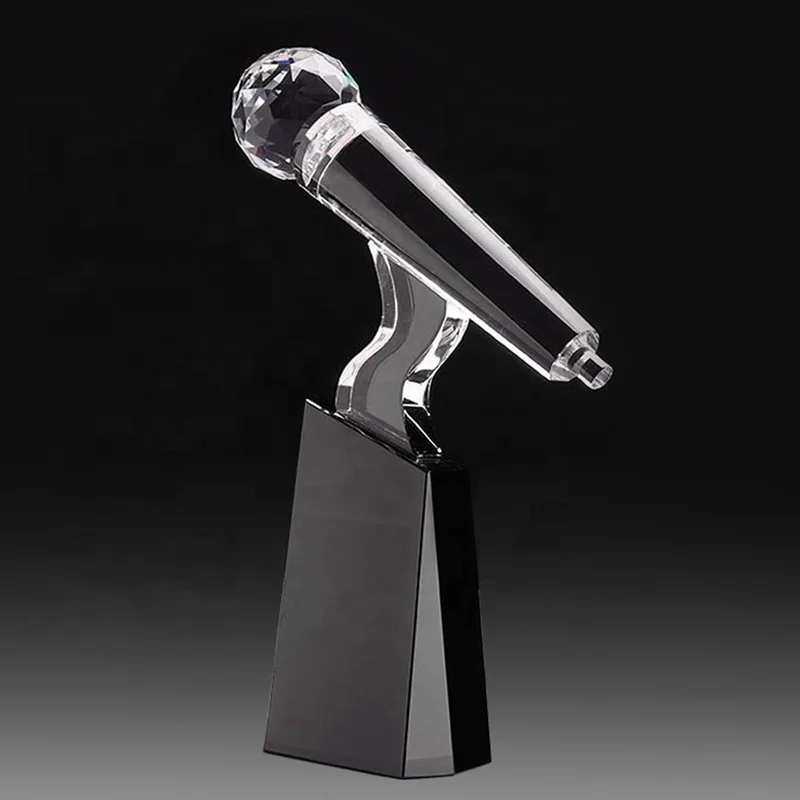 Custom Engraved Singing Trophy Award Personalized Crystal Glass Microphone Trophy For Music Souvenirs