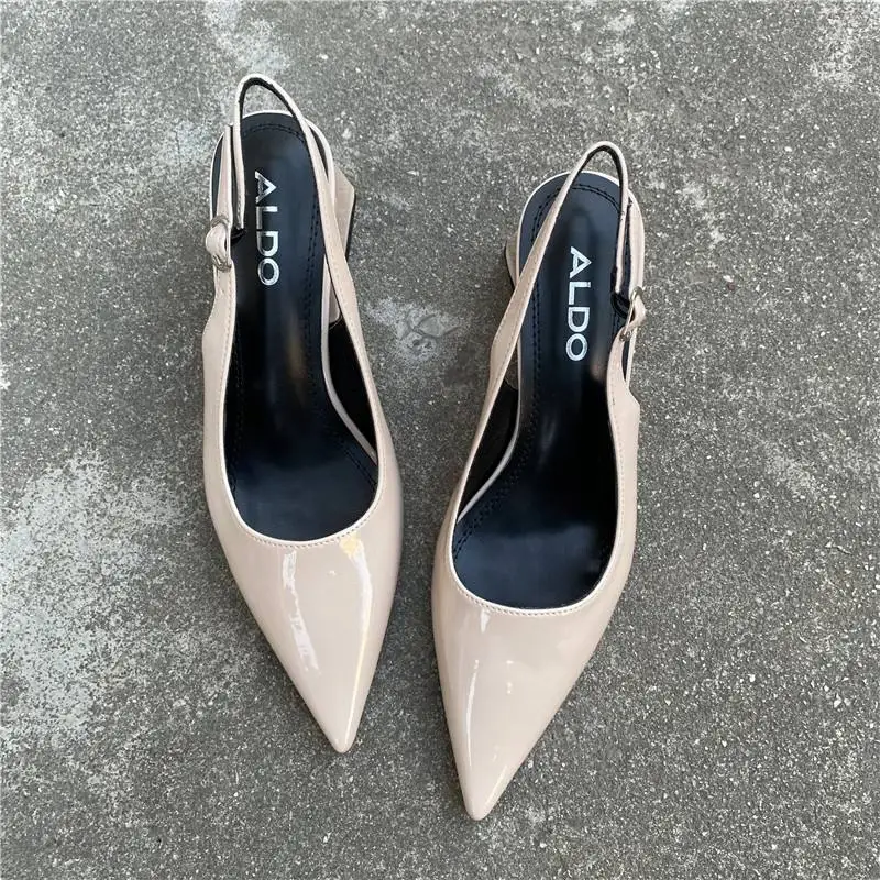 High Quality Shoes Daily Women Heeled Pumps Pointed Toe Chunky Heel Back Simple Slingbacks for