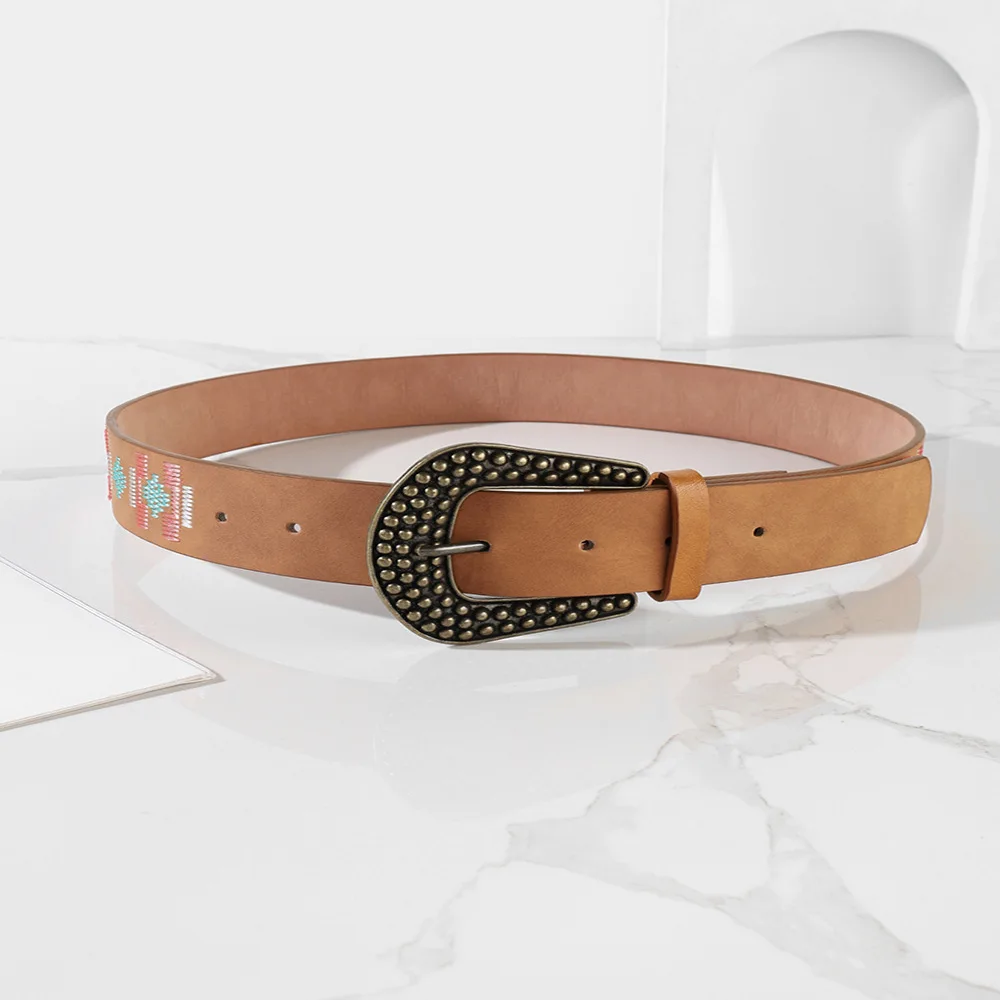 New European and American style embroidery strip decoration retro fashion classical everything ethnic style  brown belt women