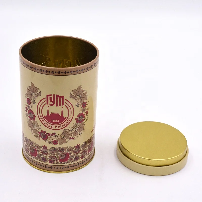 Round tea packaging metal tin container with insert lid