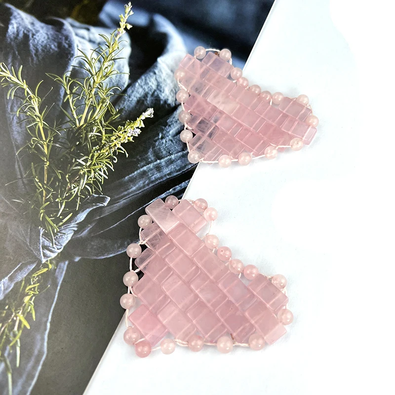 2PCS Rose Quartz Heart-Shaped Eye Mask Crystal Eye Patches Gem Massage Tool for Cold Compression and Swelling