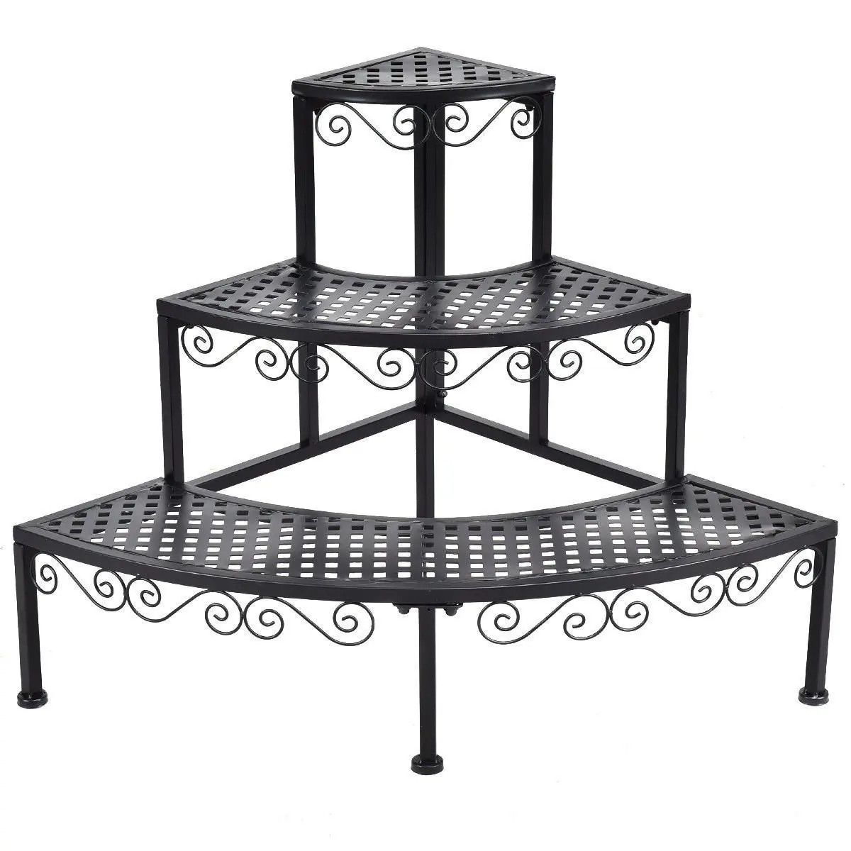 Black Metal 3 Tier Garden Corner Plant Stand