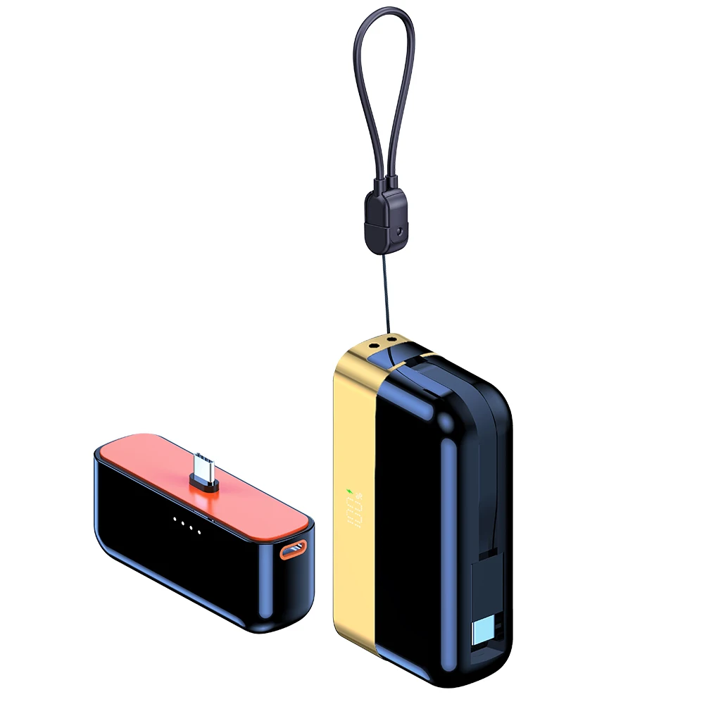 Wholesale Small Portable Removable 5000mAh+5000mAh Fast Charging Power Bank Build In Type C Cable For Smart Phone